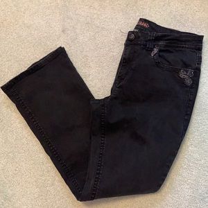 Shyanne petite black Anne denim bootcut jeans with embellished pockets